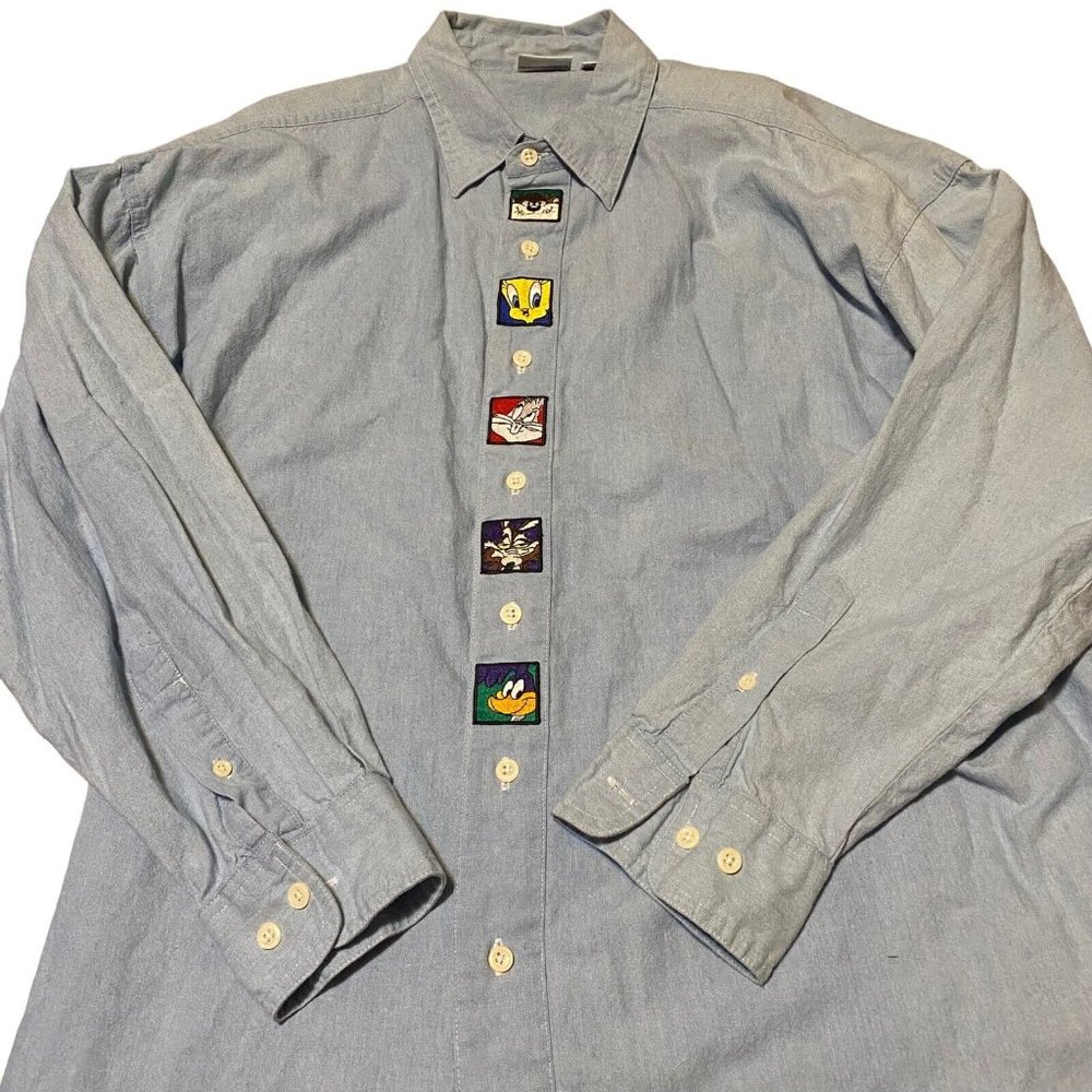 VTG Acme Clothing Co. Looney Tunes Denim Button Up Long Sleeve Shirt Mens Large